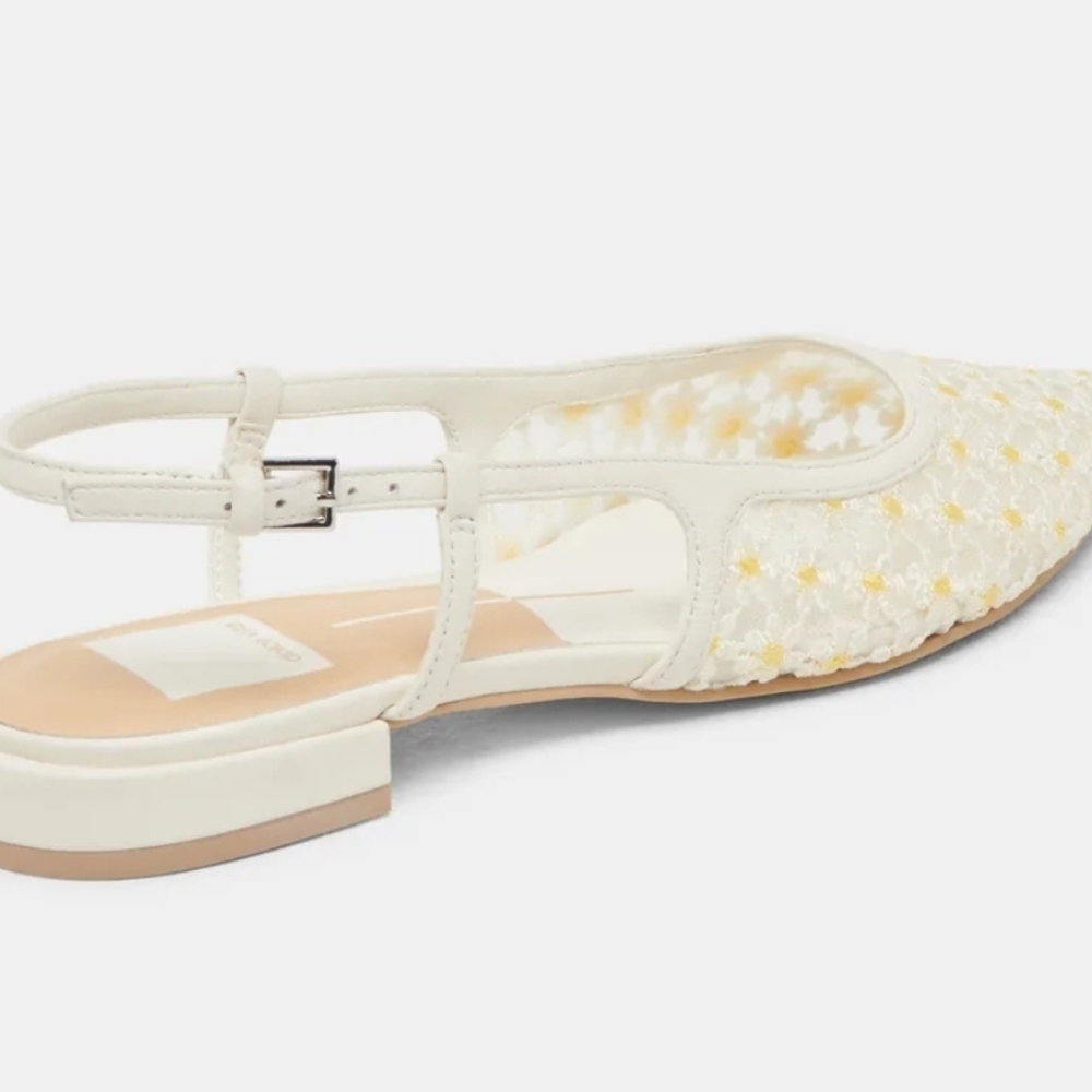 💛🔹️ Dolce Vita 🔹️Pamie Floral White Floral Mesh Women's Slingback Flats - Picture 4 of 12